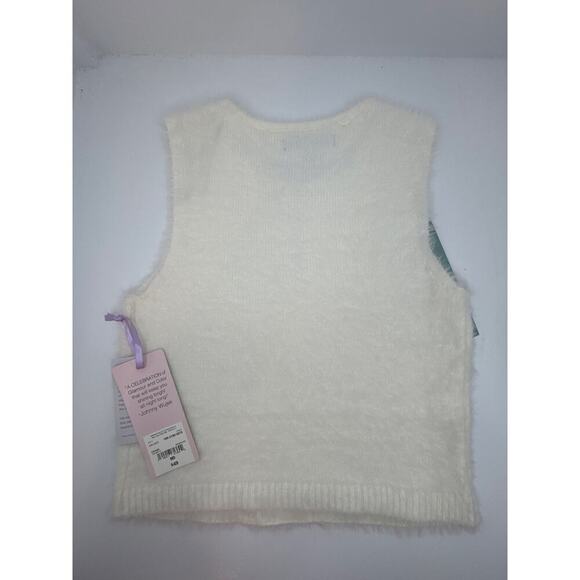 JCPenny Juniors Fuzzy Knit Top Medium Cream Rhinestone Heart Closure NEW - Picture 7 of 9